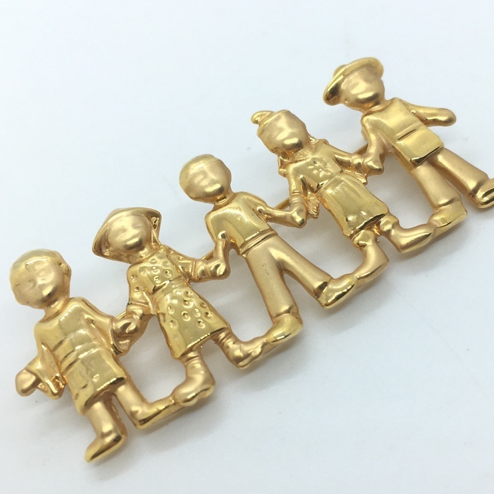 AJC Brooch Children of the World Gold Tone  Vintage